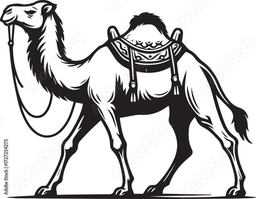 Camel in Black & White | Minimalist Desert Silhouette Vector