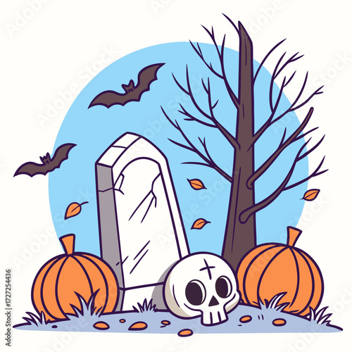 Spooky Halloween Graveyard Scene Cartoon Vector