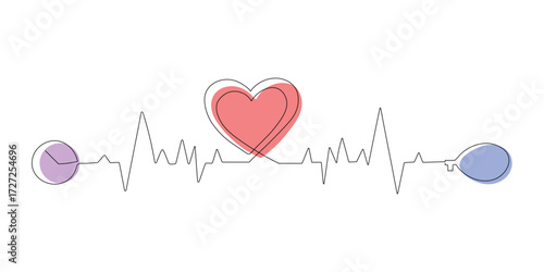 Continuous one line drawing Heart compressed by a tonometer. Increased blood pressure.