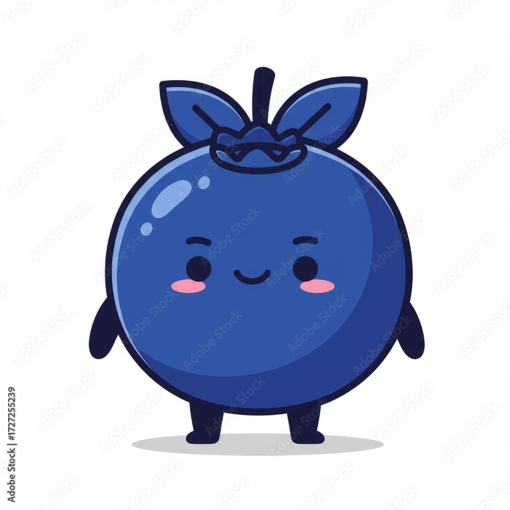 Fototapeta premium Blueberry fruit mascot illustration on white background. Cute, fresh, and playful character design, perfect for food branding, healthy lifestyle, and cartoon concepts.