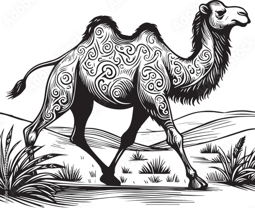 Camel in Black & White | Minimalist Desert Silhouette Vector