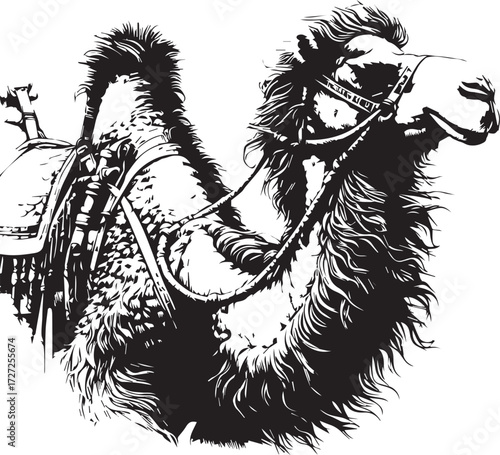 Camel in Black & White | Minimalist Desert Silhouette Vector