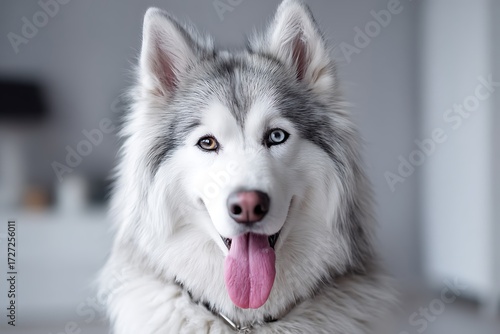 Wallpaper Mural Playful Siberian Husky portrait in an indoor studio setting with a minimalist background, highlighting the animala??s companionship. Torontodigital.ca