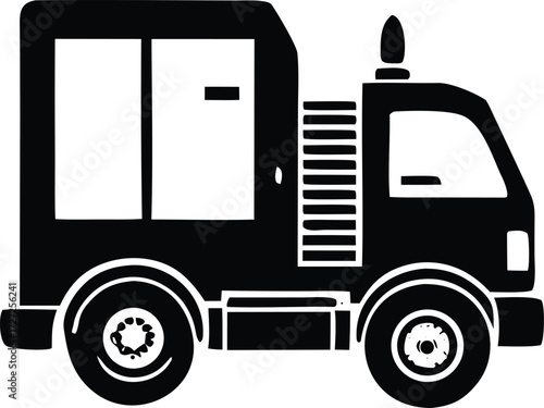 Silhouette of a delivery truck with cargo compartment and ladder iconic transportation symbol for logistics and freight services