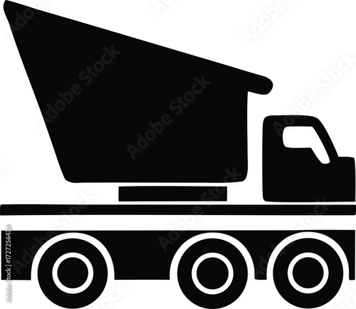 Black silhouette of a tipper truck showing its large loading bed and multiple wheels for heavy haulage and construction site transport