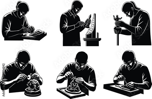 Sculpting, carving, crafting, hobby, silhouette, artisan, model, art, creativity, focus, concentration