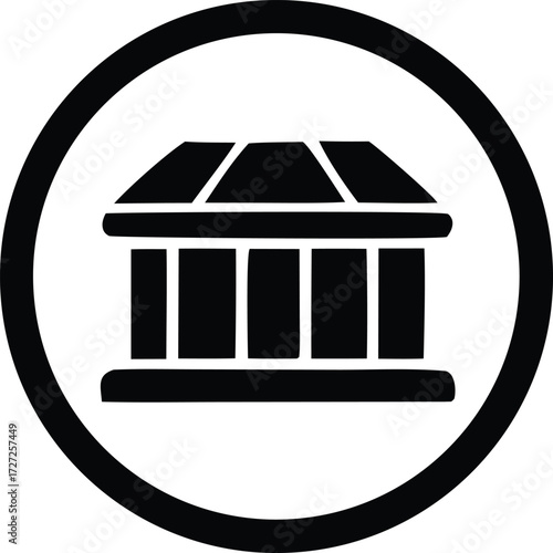 Classic bank building icon representing financial institutions government buildings and public services with geometric symbolism