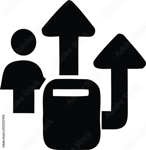 Silhouette of a person with arrows indicating upward movement and progress representing career advancement and growth opportunities