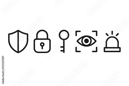 Digital security and data protection icons for web and app interfaces, featuring privacy, access control, and alert symbols
