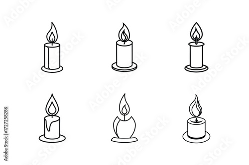 candle flame icon line art vector illustration