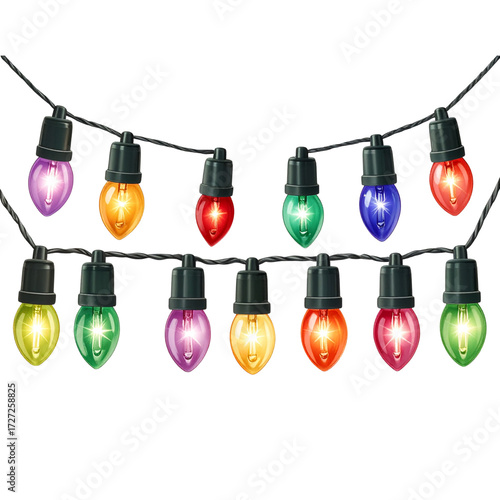 Bright Christmas String Lights Decoration Isolated on Transparent PNG