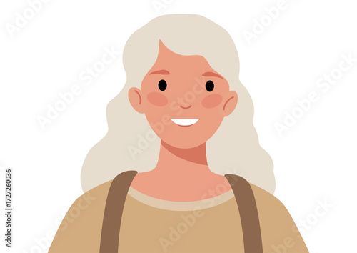 Smiling woman with long blonde hair, flat illustration for avatar and user profile, modern style for web design.