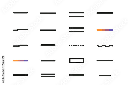 Underline Icons. Interactive Underlines set of icons in abstract flat : hover underline, animated growing underline, underline fade in, underline