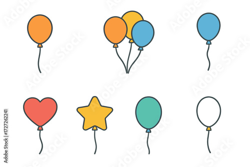 Isometric Balloon Icons. Basic Balloons set icons in modern isometric flat : single round balloon, pair of balloons, cluster of three balloons,