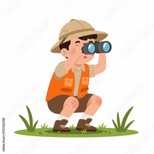 Young boy exploring nature's tiny wonders with a magnifying glass