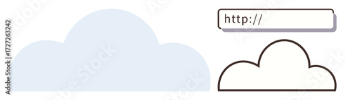Blue cloud, black cloud outline, and search bar featuring http suggest online services, web access, and storage. Ideal for internet, connectivity, cloud computing, data technology simplicity