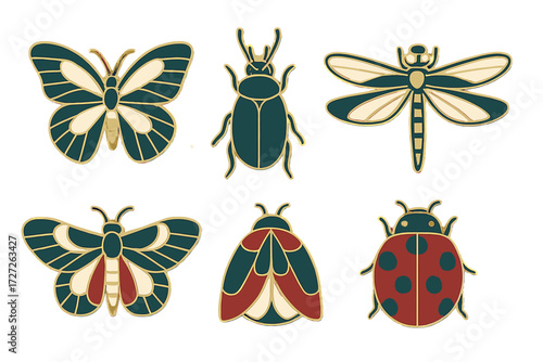 Colorful insect illustrations showcasing a butterfly, ladybug, and dragonfly in a creative design