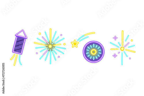 Colorful fireworks display with sparkles and bright patterns for celebrations and festivals