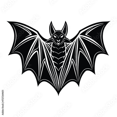 Intricate Bat Silhouette Vector Image for Halloween and Horror Designs on White Background