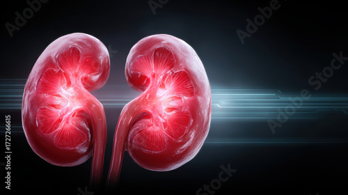 Human kidney organ anatomy illustration showing medical health concept for urology and kidney stone disease. painful and serious internal body part representation
