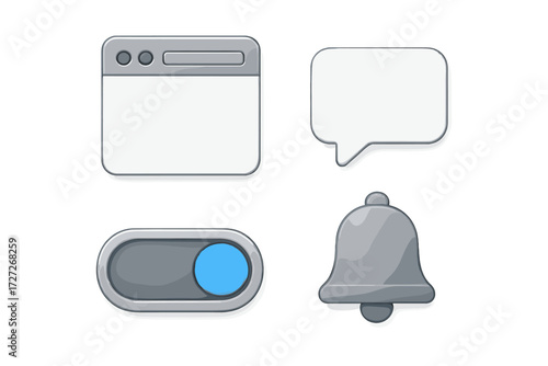 User interface icons for notifications, messages, and browser features in a simple design