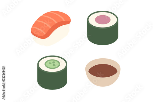 Fresh sushi rolls and sashimi presented on a clean white surface for a delightful dining experience