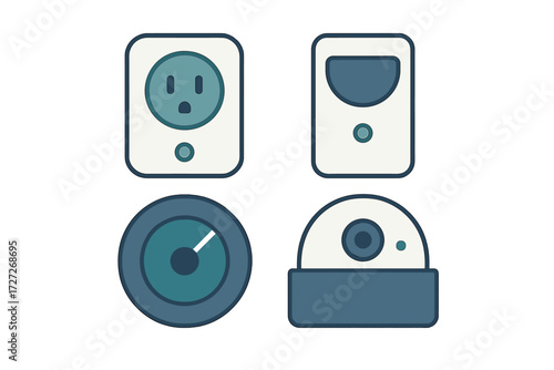 Different types of electrical outlets and devices for home use on a clean background