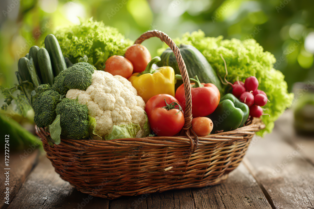 Fototapeta premium Fresh Organic Vegetable in Rustic Basket Healthy Eco-Friendly Organic
