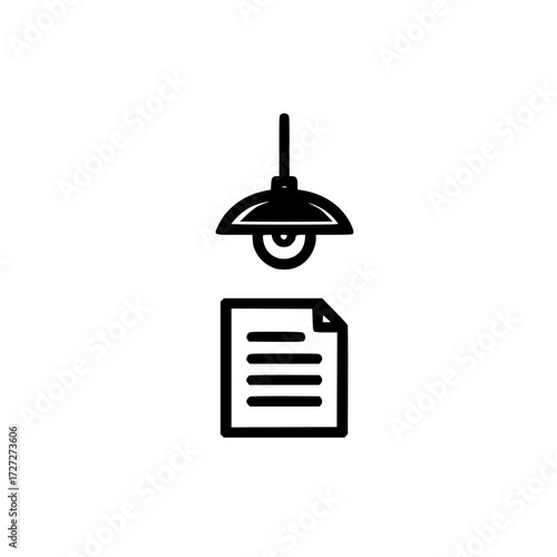 Document icon featuring hanging lamp for furniture catalog lighting scheme and interior styling content
