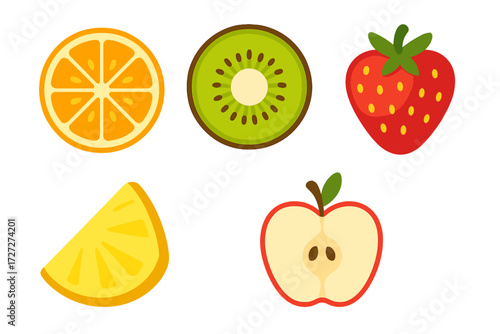 Fresh and colorful fruits arranged in a playful and vibrant design for healthy eating inspiration