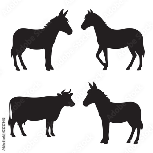 Vector art of four farm animal silhouettes