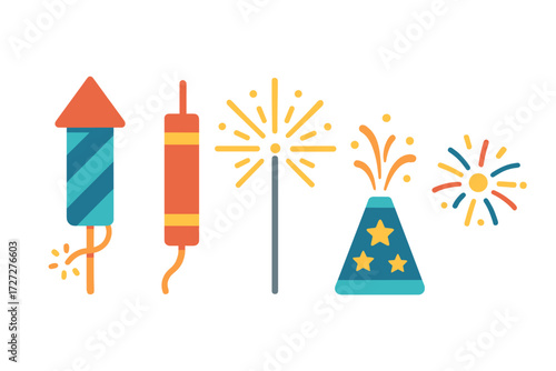 Colorful fireworks and sparklers ready for celebration during nighttime festivities