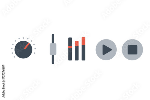 Music player controls with equalizer and playback features in a simple, modern design