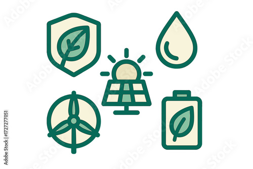 Symbols representing renewable energy and sustainability trends for a greener future in modern society