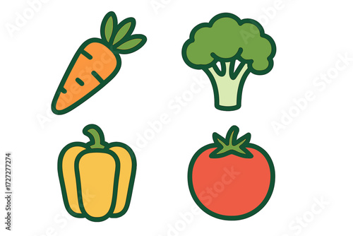 Colorful vegetables illustrated in a playful style on a simple background