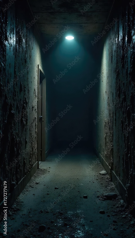 Obraz premium Shadowy Interior A Mysterious Hidden Space, Moody Ambiance, Dark Textures, Secret Room, Suspenseful Atmosphere, Perfect for Thriller, Mystery, Crime, Detective Stories