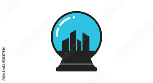 Futuristic crystal ball with modern cityscape silhouette symbolizing foresight, innovation, and future business opportunities