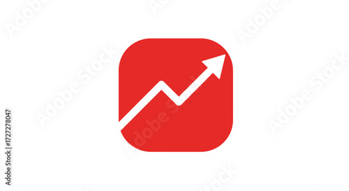 Dynamic upward trending arrow within a vibrant red rounded square signifies business growth and financial success, perfect for investment and strategy visuals.