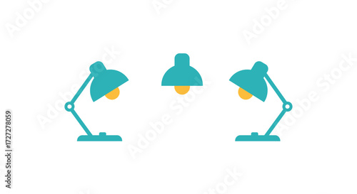 Three modern desk lamps in a row, casting a warm yellow glow, perfect for study, work, or creative inspiration in any bright workspace design.