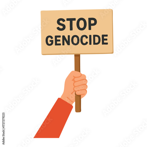 Hand Holding Stop Genocide Sign, Protest Concept