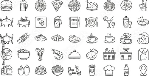 Restaurant food delivery icons set vector design for menu and online ordering