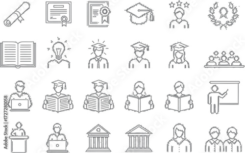 Education and learning vector icons set for school university and graduation