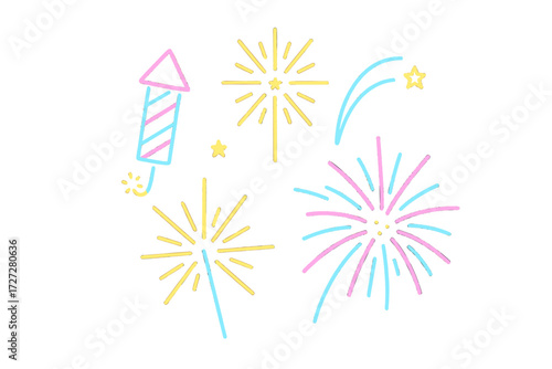 Colorful fireworks and sparkler display celebrating a festive occasion in a cheerful atmosphere