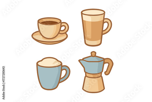 Enjoying coffee varieties with different cups and a coffee maker in a cozy setting