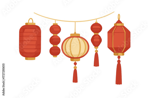 Red lanterns hanging for a celebration in a festive atmosphere during a cultural event
