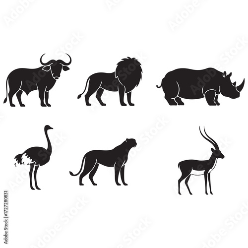 Vector art of collection of african safari animal silhouettes
