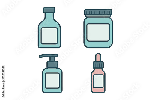 Variety of cosmetic containers displayed in a neat arrangement on a white background