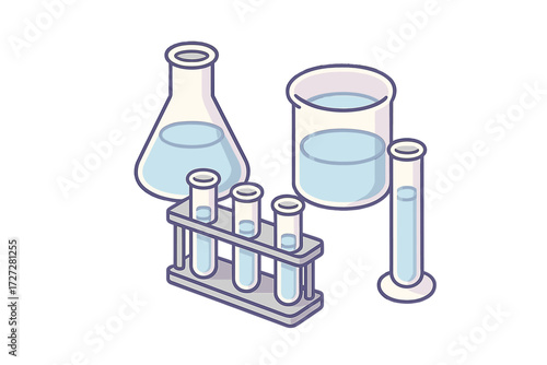 Laboratory equipment displaying various glassware filled with liquids in a clean and organized workspace for scientific experiments