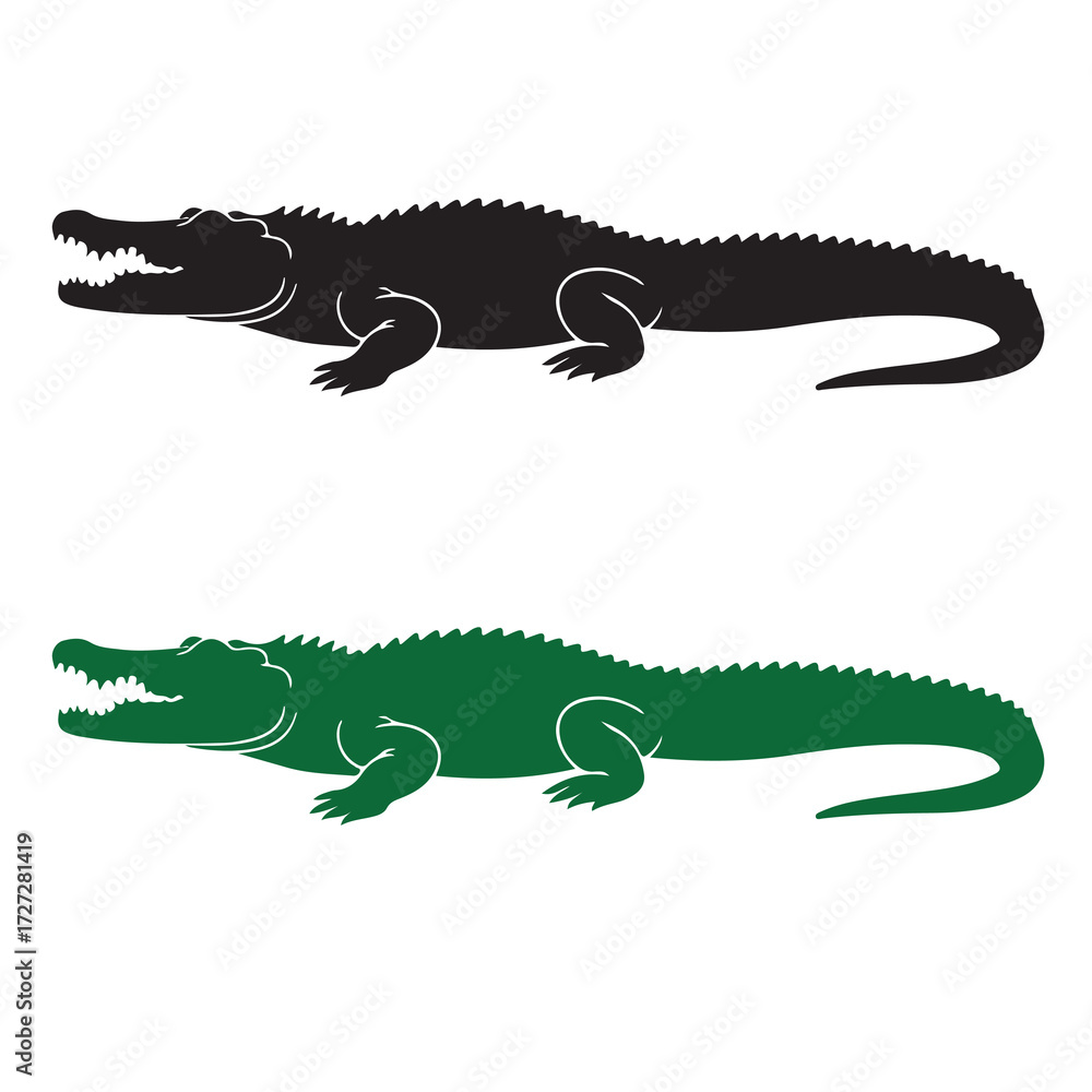 Obraz premium Vector art of black and green crocodile silhouettes