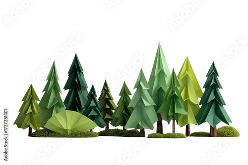 Paper Origami Forest – Creative Paper-Cut Trees Isolated on Transparent Background